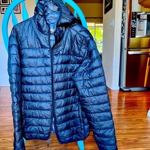 Mens size S puffer coat black hooded Hawke and Co